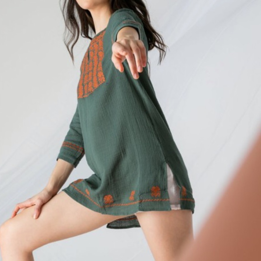 Olive & Orange Embroidered Tunic - Picture 6 of 11